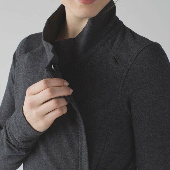 Lululemon Heathered Black Gray Coast Wrap II French Terry Long Sleeve Jacket 4 - Picture 11 of 13